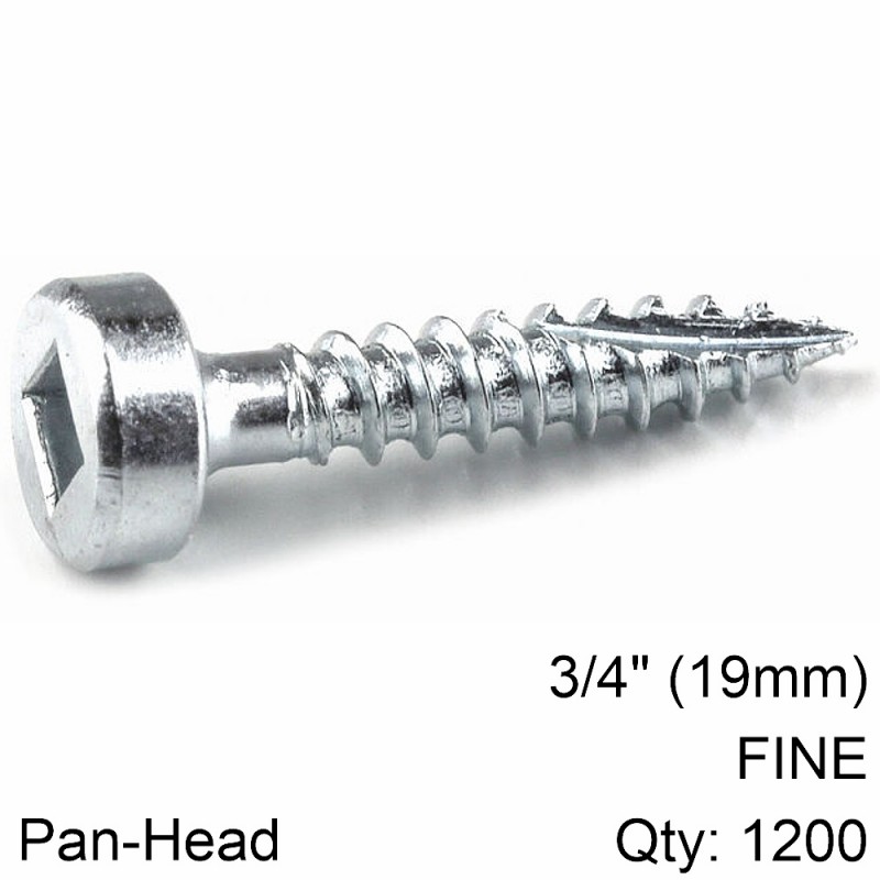 Kreg® Zinc Pocket Hole Screws 19mm Fine Thread Pan Head 1200 Pieces ...